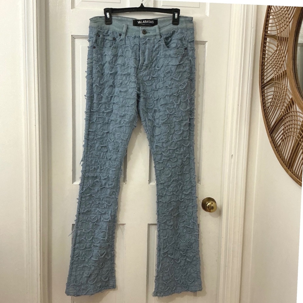 Valabasas Operator Stacked Flare Jeans Mens 32 Y2K Frayed Shredded Grunge Punk